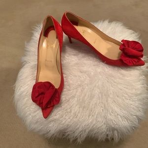 Louboutin red suede kitten heels
